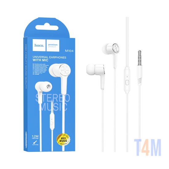 Hoco Universal Wired Earphones M104 Gamble with Microphone 3.5mm 1.2m White